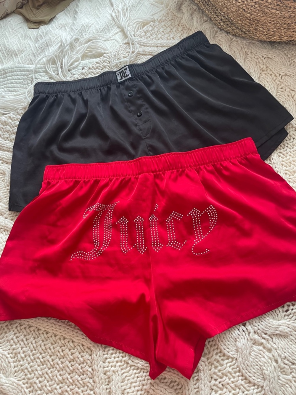 Juicy Couture Red and Black Satin Boxer Short Set